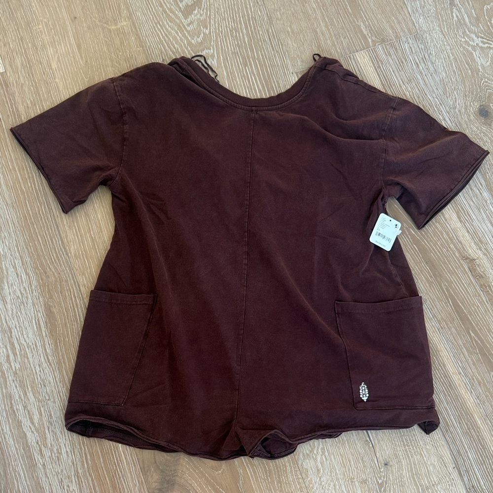 NWT Free People Hot Shot Tshirt Romper, XS, Chocolate Brown color